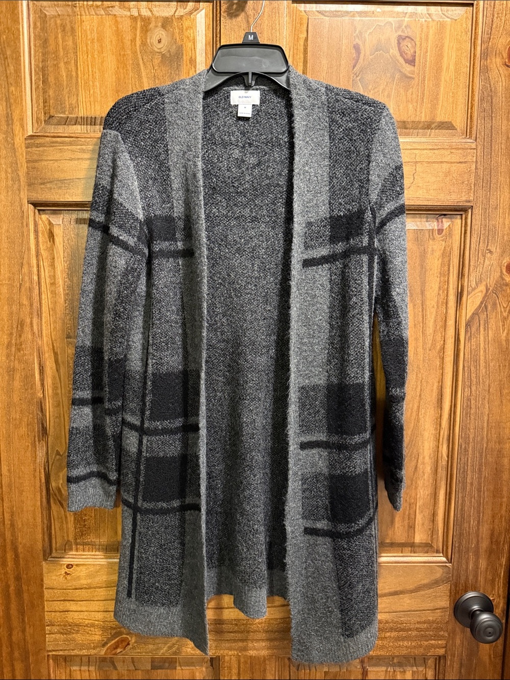 Old Navy Gray and Black Plaid Open-Front Cardigan